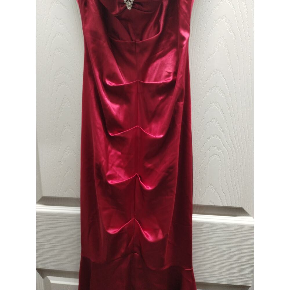 Camille La Vie Size 2 Red Ruched Satin Sweetheart Mermaid Dress Prom Gown - Picture 7 of 8